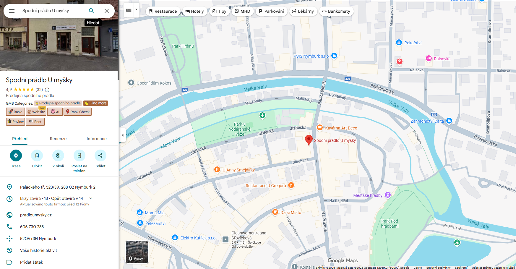 Google Mapy profil U Myšky