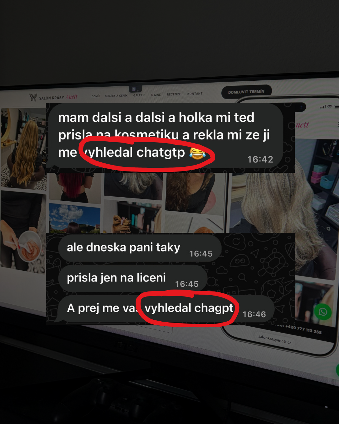 Doporučení salonu od AI asistentů - ChatGPT
